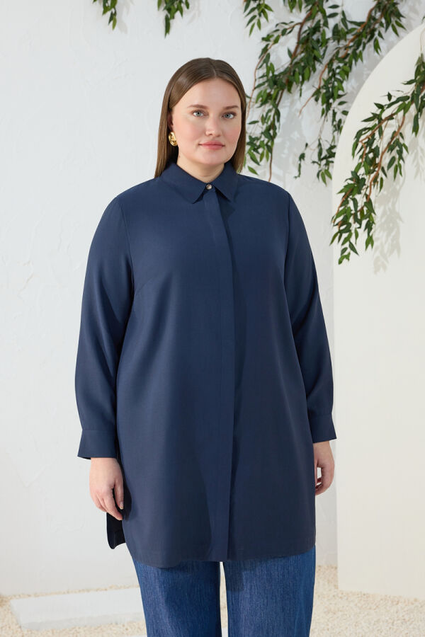 Lacivert Klasik Yaka Tunik - 4