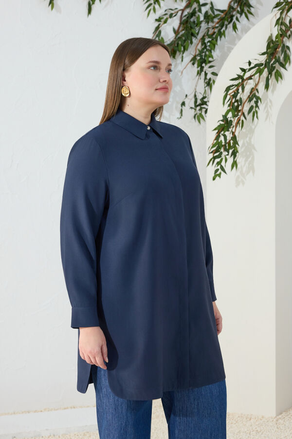 Lacivert Klasik Yaka Tunik - 5