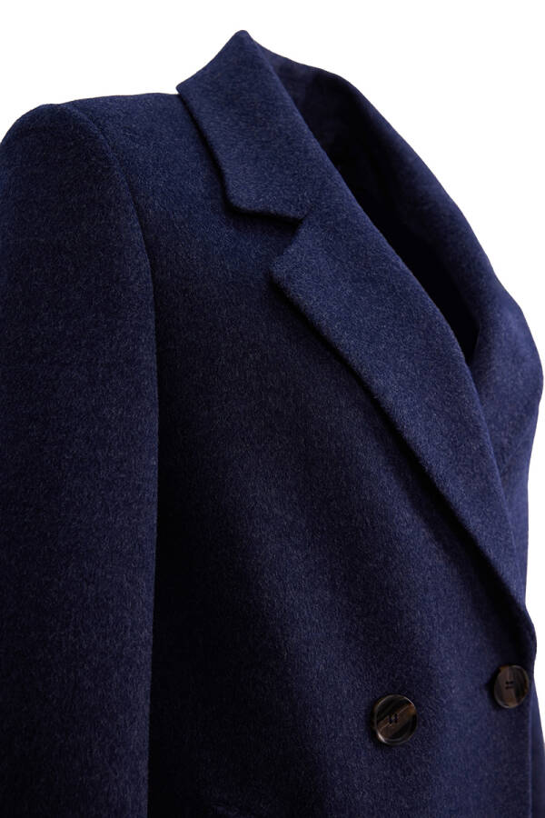 Lacivert Kruvaze Kapama Kaşe Kaban - 2