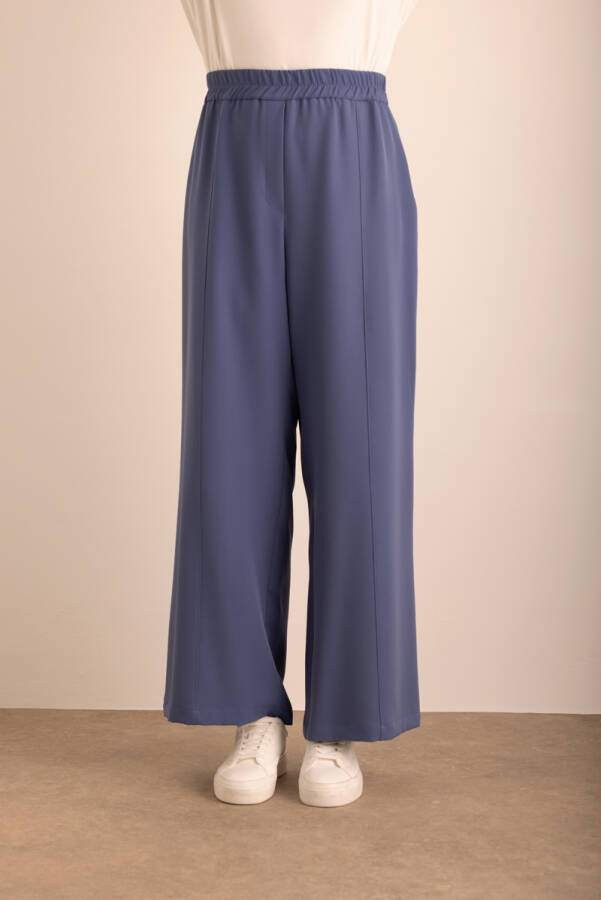 Lacivert Kup Detaylı Beli Lastikli Dokuma Pantolon - Aker (1)