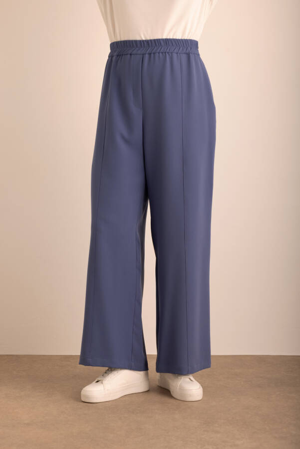 Lacivert Kup Detaylı Beli Lastikli Dokuma Pantolon - 3