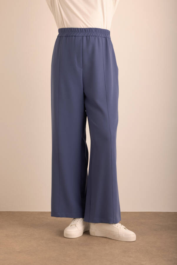 Lacivert Kup Detaylı Beli Lastikli Dokuma Pantolon - 5