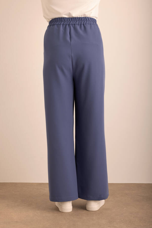 Lacivert Kup Detaylı Beli Lastikli Dokuma Pantolon - 7
