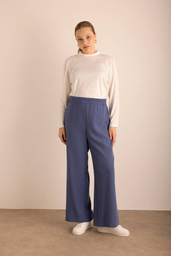 Lacivert Kup Detaylı Beli Lastikli Dokuma Pantolon - Aker