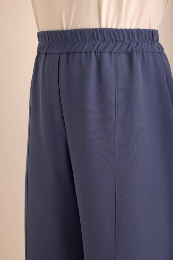 Lacivert Kup Detaylı Beli Lastikli Dokuma Pantolon - 4