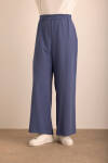 Lacivert Kup Detaylı Beli Lastikli Dokuma Pantolon - 3