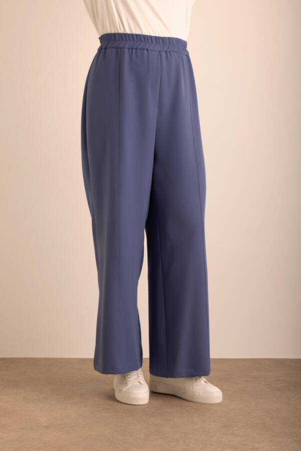 Lacivert Kup Detaylı Beli Lastikli Dokuma Pantolon - 6