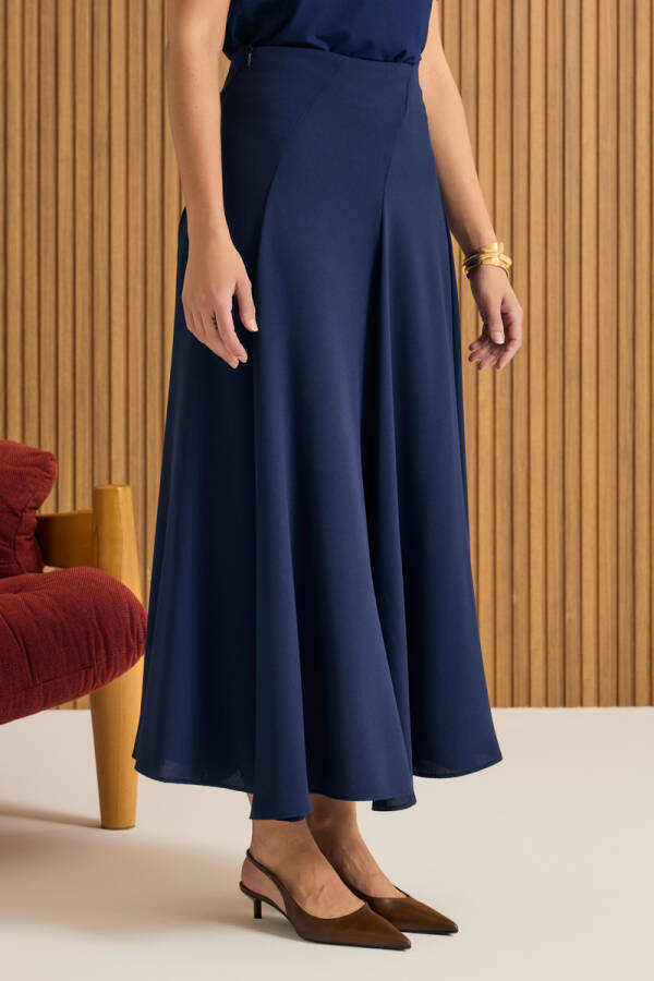 Lacivert Kuplu Crep Kloş Etek - 5