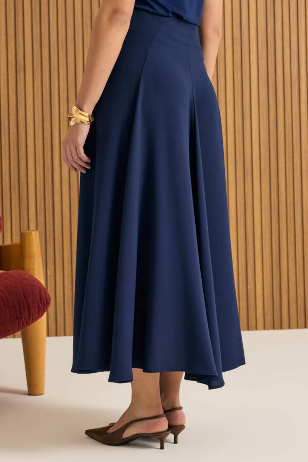 Lacivert Kuplu Crep Kloş Etek - 6