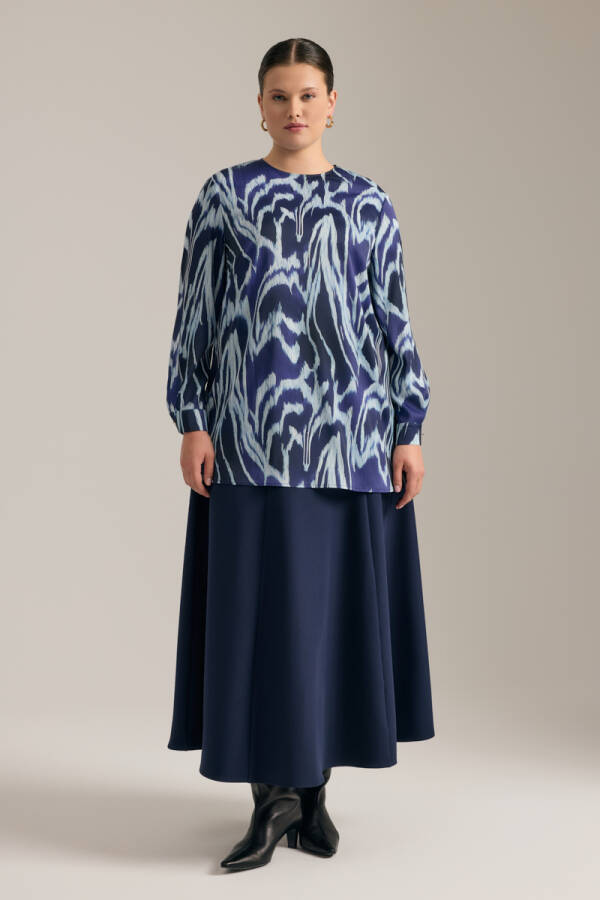 Lacivert Kuplu Kloş Etek - 1