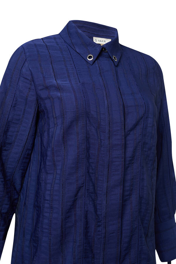 Lacivert Kuş Gözü Detaylı Dokulu Tunik - 2