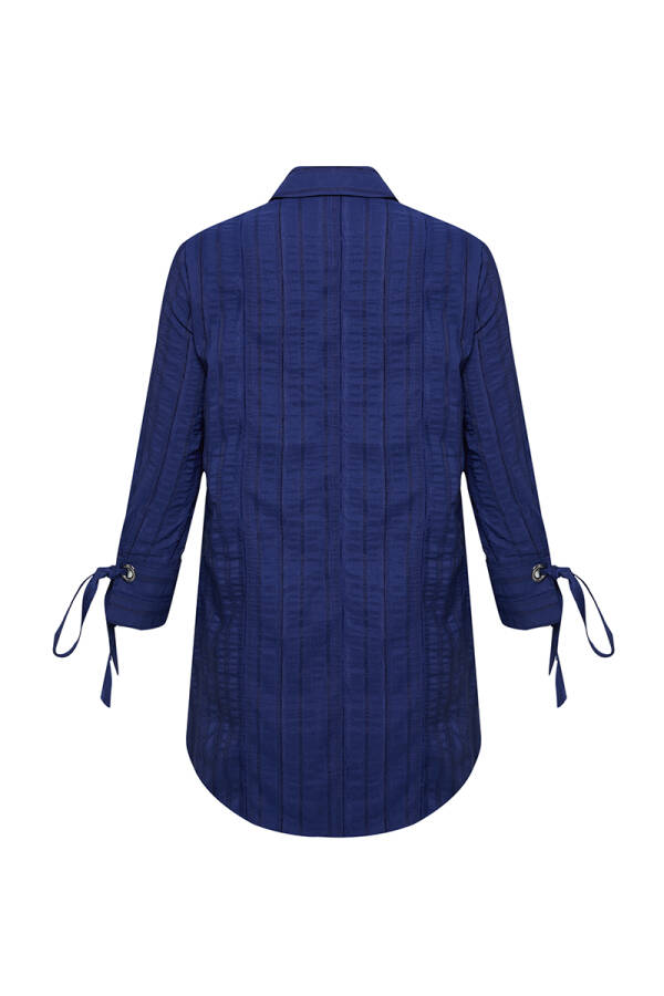 Lacivert Kuş Gözü Detaylı Dokulu Tunik - 3