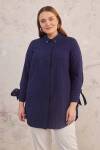 Lacivert Kuş Gözü Detaylı Dokulu Tunik 
