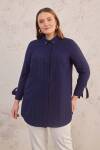 Lacivert Kuş Gözü Detaylı Dokulu Tunik - 4