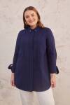 Lacivert Kuş Gözü Detaylı Dokulu Tunik - 6