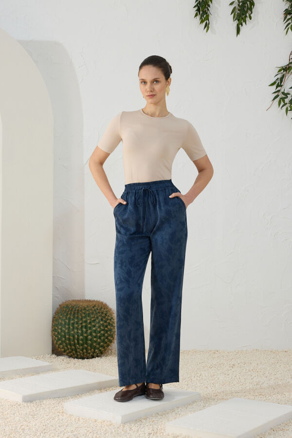 Lacivert Lastik Detaylı Pantolon - 5