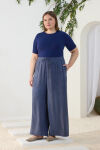 Lacivert Lastikli Detaylı Rahat Kalıp Pantolon Etek - 4