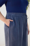 Lacivert Lastikli Detaylı Rahat Kalıp Pantolon Etek - 5