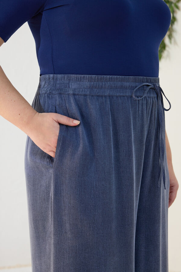 Lacivert Lastikli Detaylı Rahat Kalıp Pantolon Etek - 5