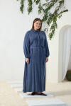 Lacivert Lastikli Gömlek Yaka Elbise - 3