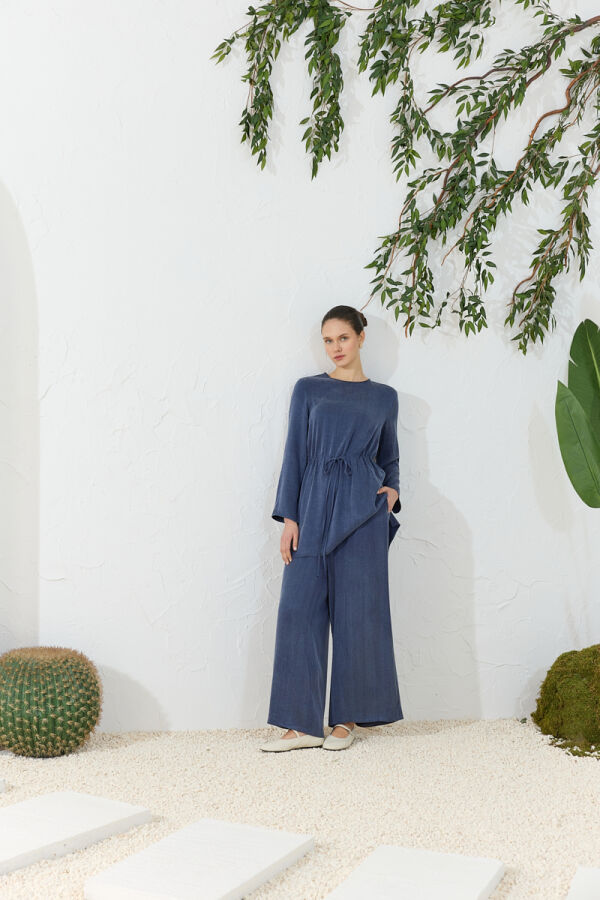 Lacivert Lastikli Pantolon Etek - 1