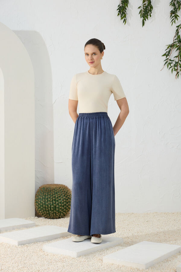 Lacivert Lastikli Pantolon Etek - 4