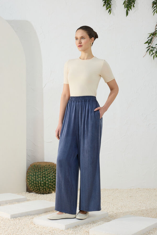 Lacivert Lastikli Pantolon Etek - 5