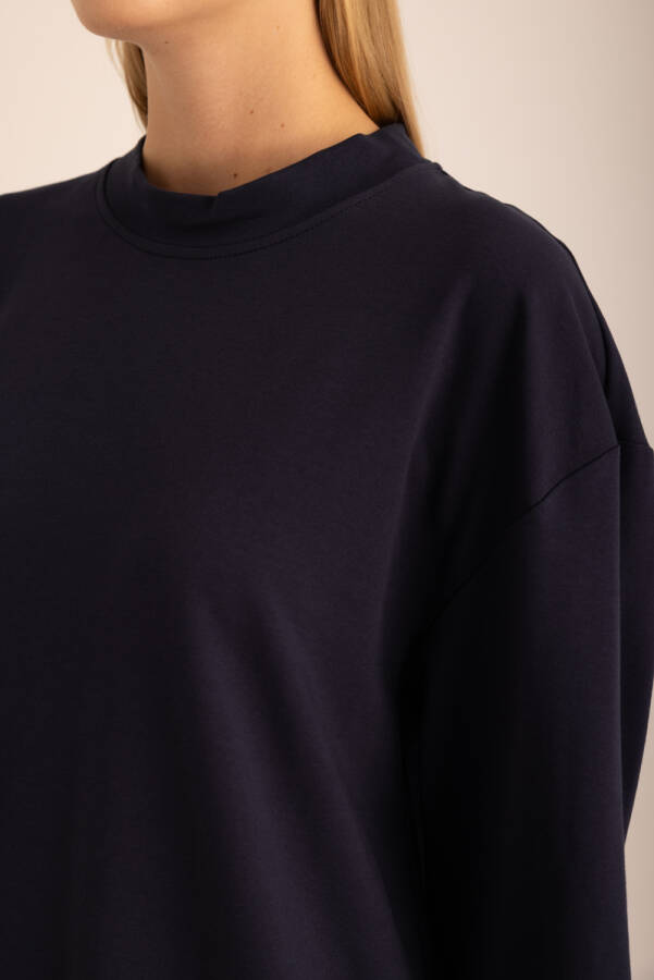 Lacivert Logo Detaylı Rahat Kalıp Sweatshirt - 3