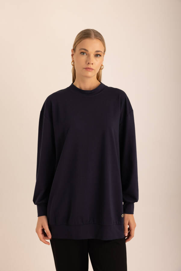 Lacivert Logo Detaylı Rahat Kalıp Sweatshirt - 5