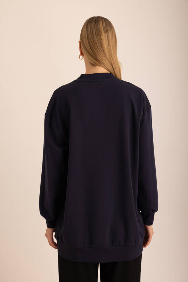 Lacivert Logo Detaylı Rahat Kalıp Sweatshirt - 6