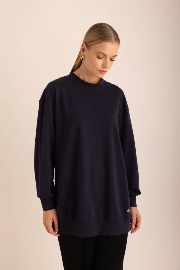 Lacivert Logo Detaylı Rahat Kalıp Sweatshirt - 4