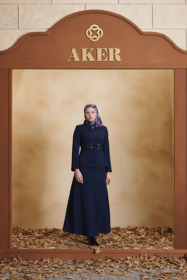 Lacivert Nakış Detaylı Ceket - 1