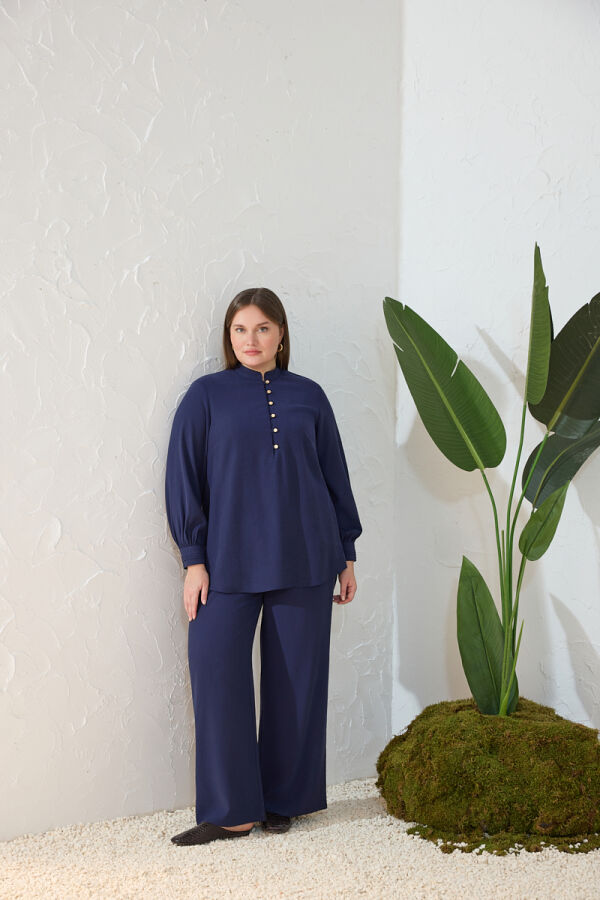 Lacivert Nervür Detaylı Bluz - 1