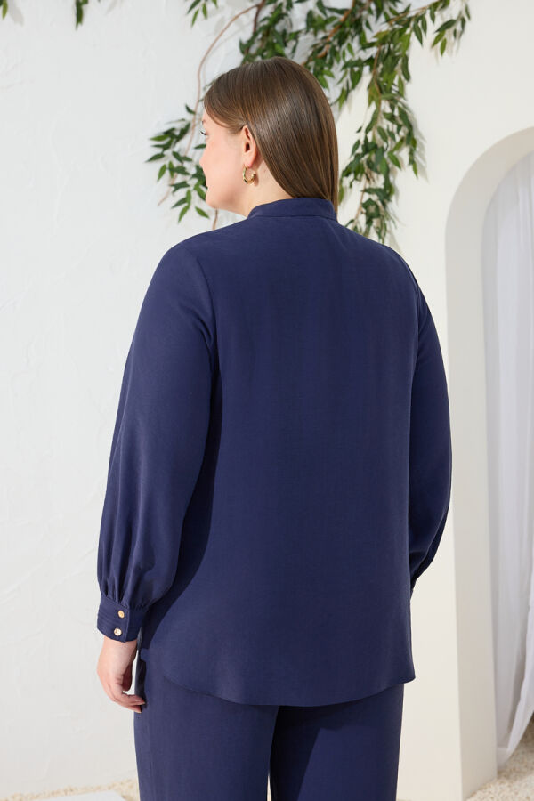 Lacivert Nervür Detaylı Bluz - 6