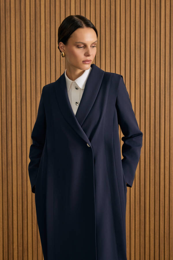 Lacivert Omuzları Kup Detaylı Pardösü - 3