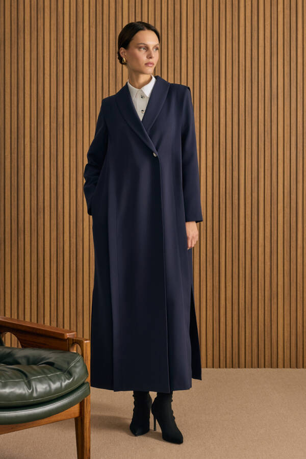 Lacivert Omuzları Kup Detaylı Pardösü - Aker