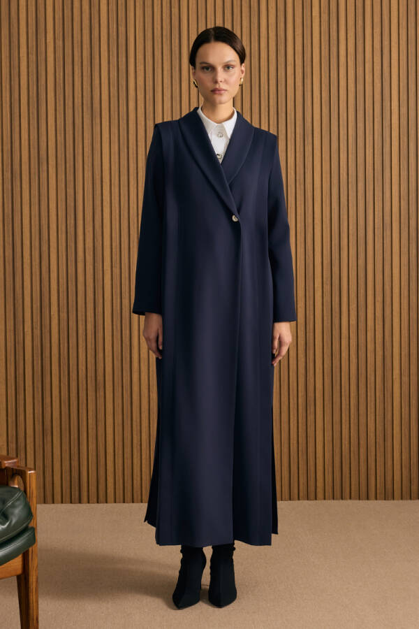 Lacivert Omuzları Kup Detaylı Pardösü - 2