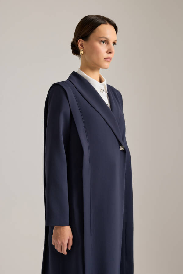 Lacivert Omuzları Kup Detaylı Pardösü - 5