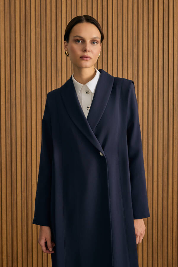 Lacivert Omuzları Kup Detaylı Pardösü - 4