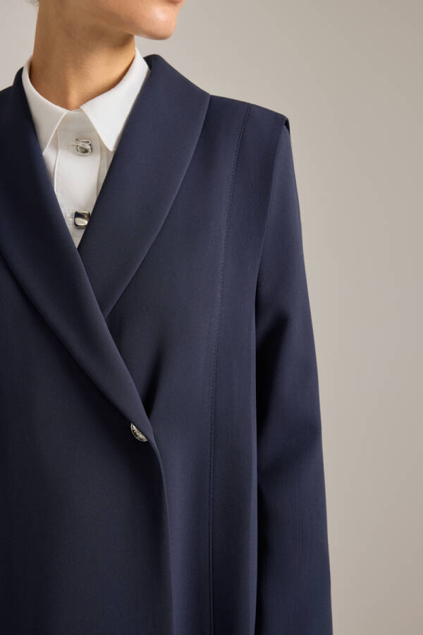 Lacivert Omuzları Kup Detaylı Pardösü - 5