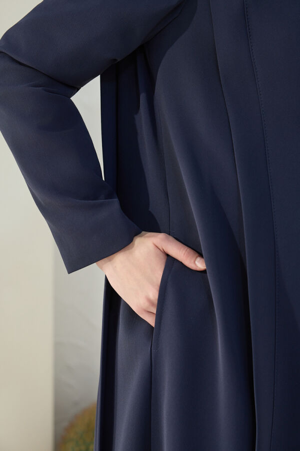Lacivert Omuzları Kup Detaylı Pardösü - 7