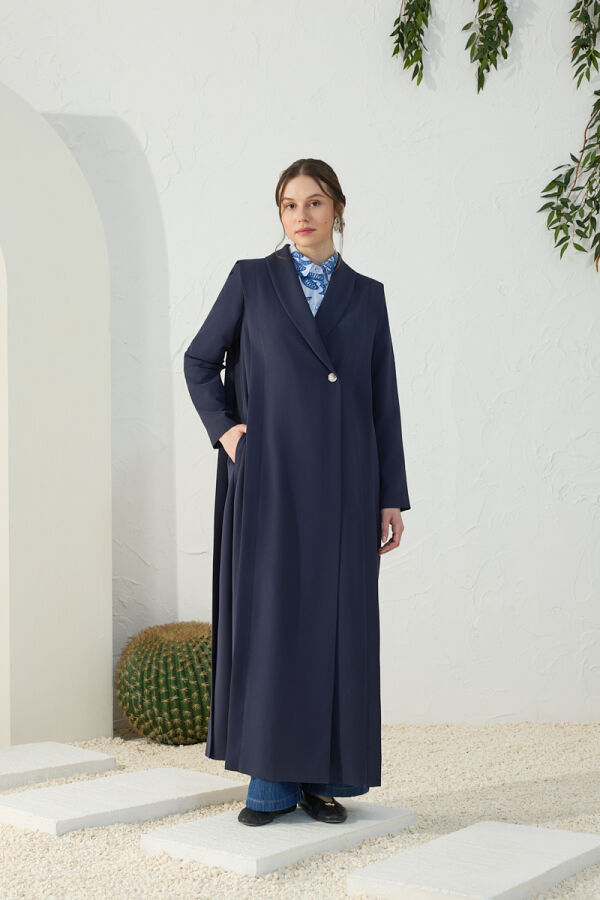 Lacivert Omuzları Kup Detaylı Pardösü - 3