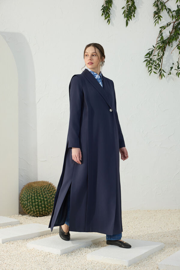 Lacivert Omuzları Kup Detaylı Pardösü - 2