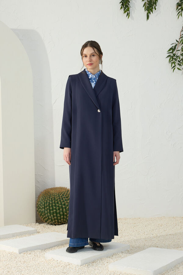 Lacivert Omuzları Kup Detaylı Pardösü - 4