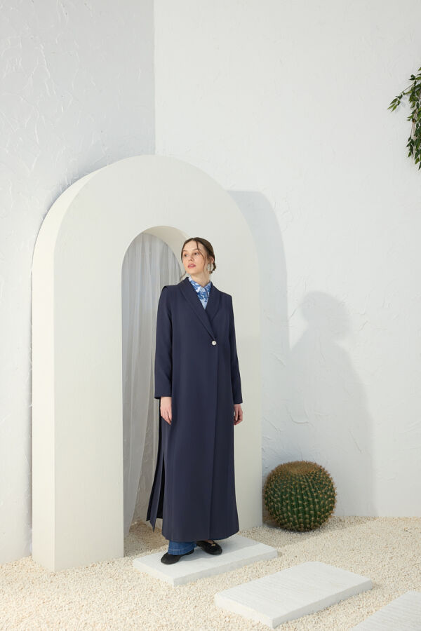 Lacivert Omuzları Kup Detaylı Pardösü - 1