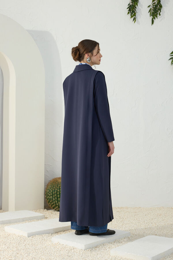 Lacivert Omuzları Kup Detaylı Pardösü - 8