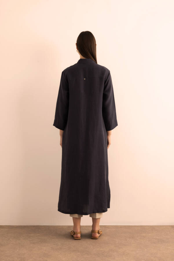 Lacivert Önden Düğmeli Tencel Ferace - 7
