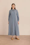 Lacivert Önden Fermuarlı Tencel Cotton Ferace - 1