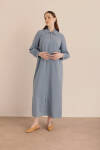 Lacivert Önden Fermuarlı Tencel Cotton Ferace - 2