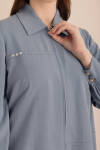Lacivert Önden Fermuarlı Tencel Cotton Ferace - 3